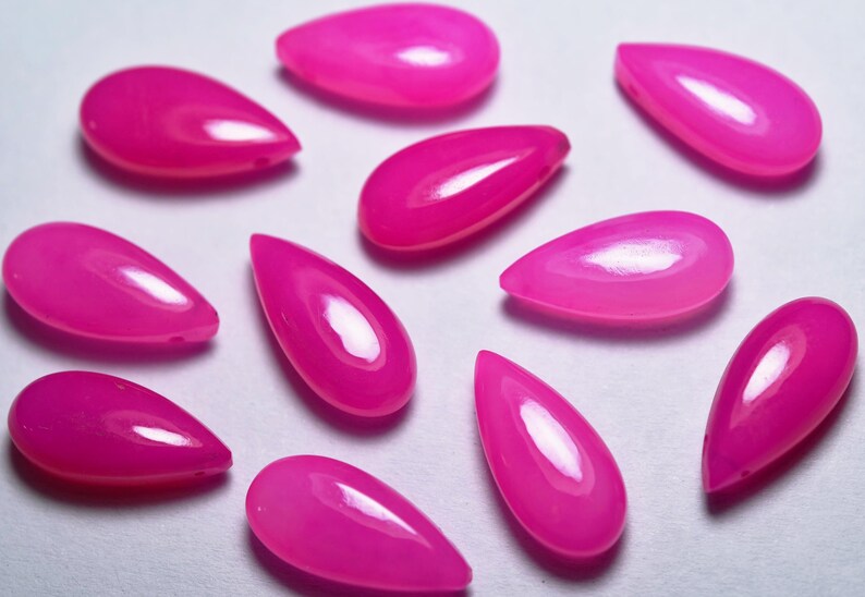 Pear Shape Briolette 5 Match Pair Size 15x7mm Hot Pink Chalcedony Side Drilled