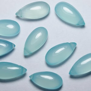 3 Match Pair, Aqua Blue Chalcedony, Side Drilled, Pear Shape Briolette, Size 15x7mm