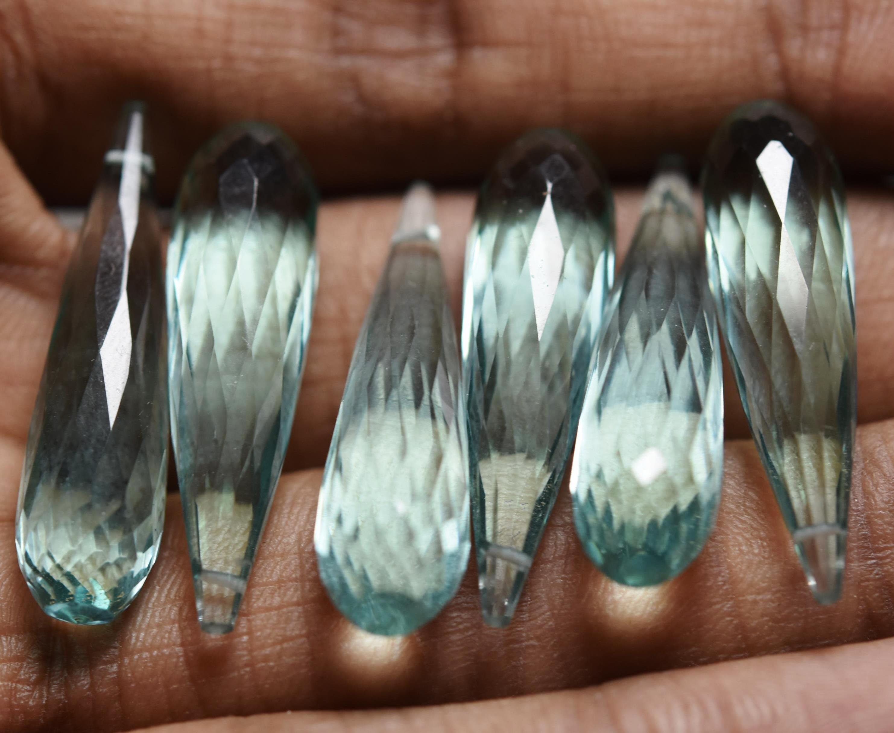 3 Match Pair Sea Green Quartz Side Drilled Faceted Drops Etsy