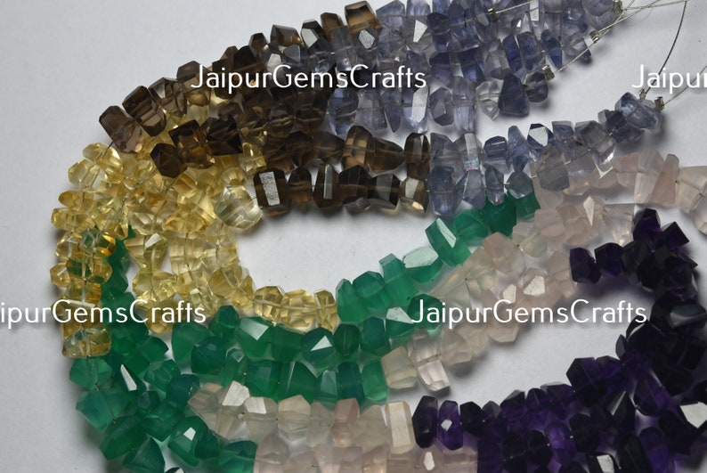 Faceted Nuggets 8 Inches Strand Natural Multi Semi Precious Size 8x5 mm to 6x5 mm Center Drilled