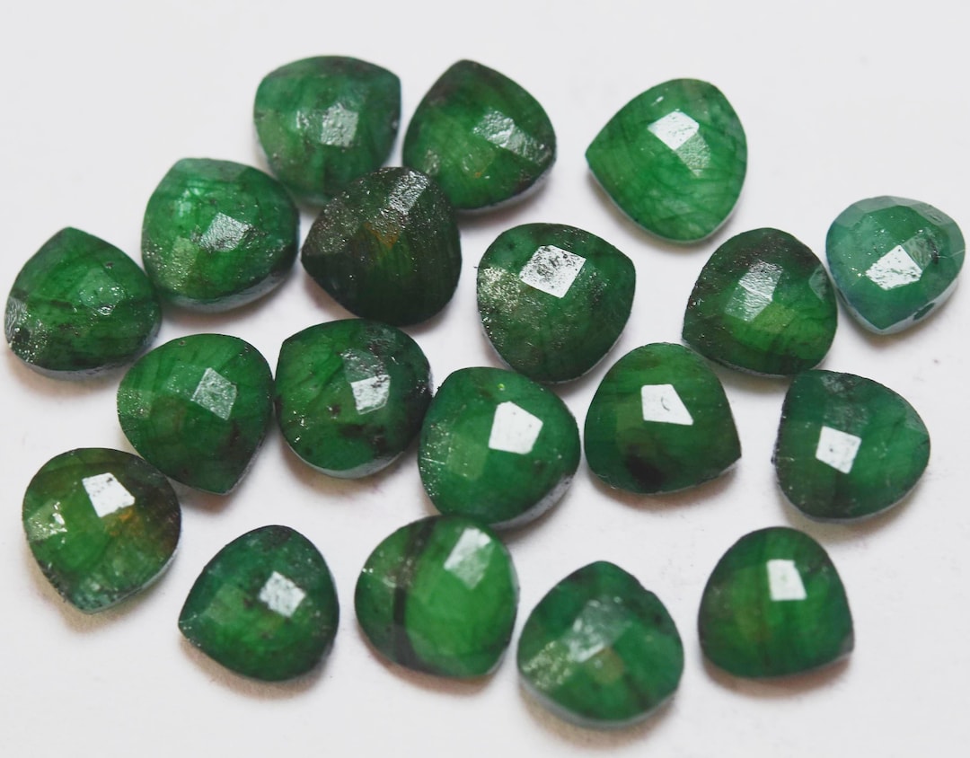5 Match Pair, Dyed Green Ruby, Side Drilled Faceted Heart Shape ...