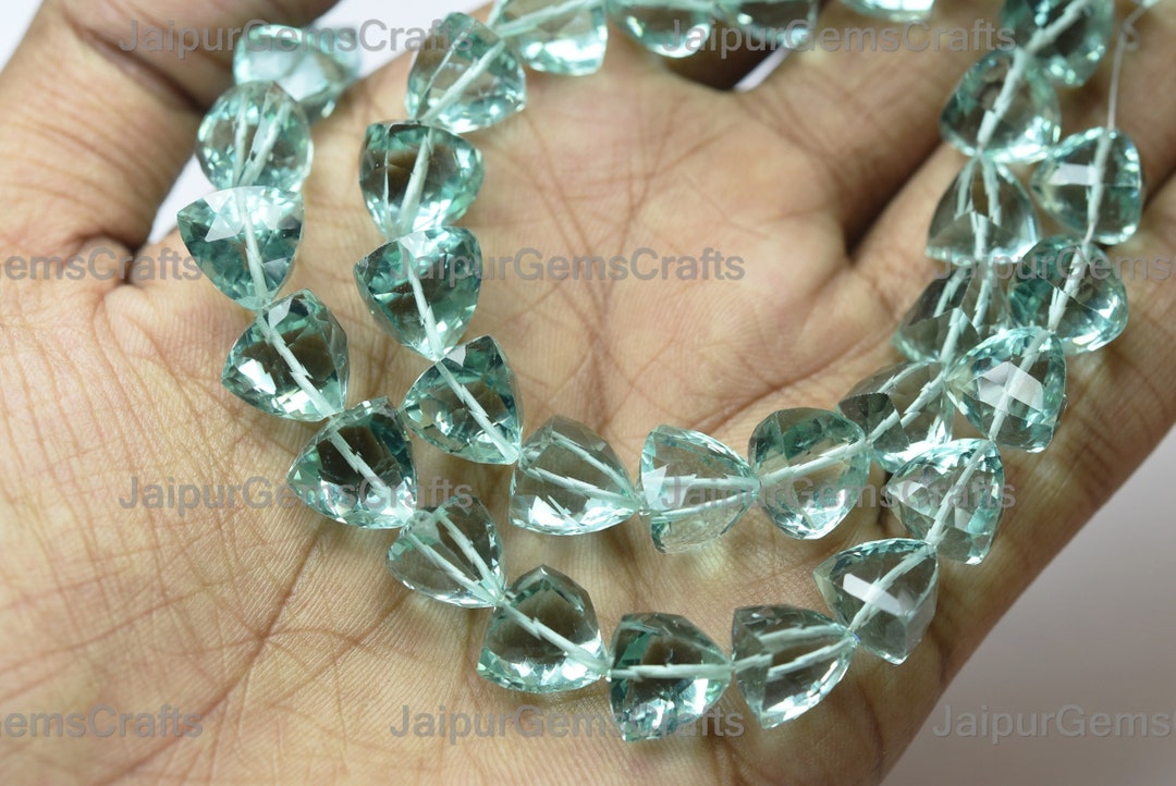 18 Beads, Sea Green Quartz, Straight Drilled Faceted Trillion, 12mm Etsy