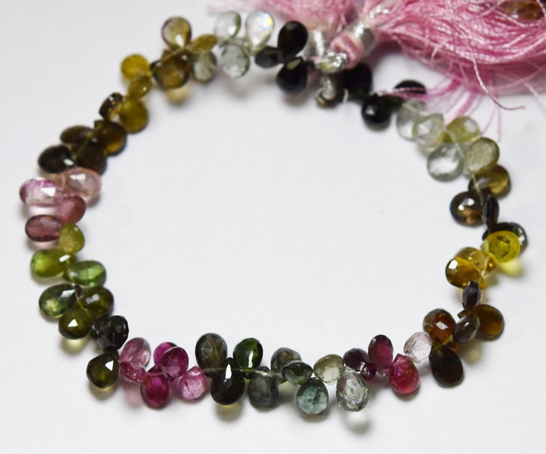 Tourmaline Faceted Pear Shape 8 Inches Strand Size 8x5mm To 7x5mm