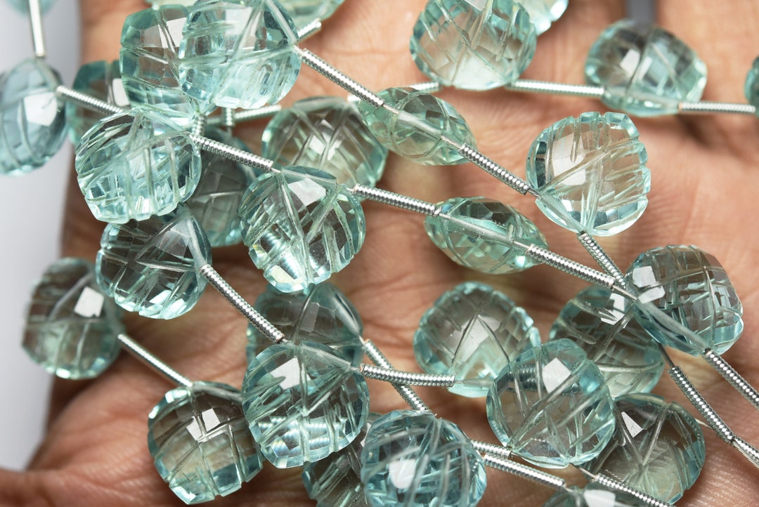 5 Match Pair, Sea Green Hydro Quartz Side Drilled Faceted Carved Heart