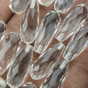 2 Match Pair, Natural Rock Crystal, Top Half Drilled, Faceted Drops, Size 8x30mm