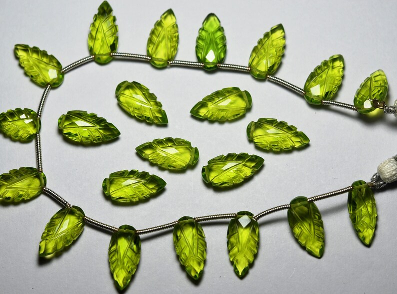 Peridot Green Quartz Side Drilled Faceted Carved Pear Size 8x16MM 10 Pieces