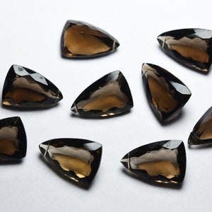 2 Matrch Pair, Smoky Quartz, Side Drilled, Faceted Pyramid Shape Cut Stone, Size 20x13mm
