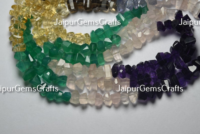 Faceted Nuggets 8 Inches Strand Natural Multi Semi Precious Size 8x5 mm to 6x5 mm Center Drilled