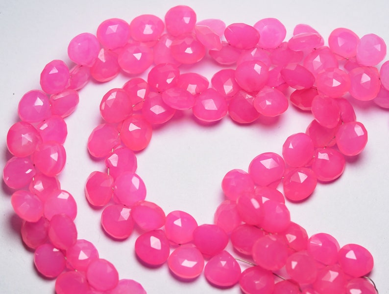 Size 8mm Faceted Heart Shape 6 Inch Strand Side Drilled Hot Pink Chalcedony