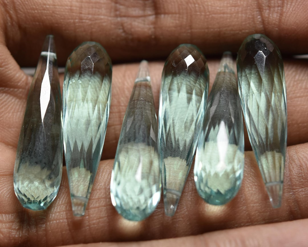 3 Match Pair, Sea Green Quartz, Hydro Quartz Side Drilled, Faceted