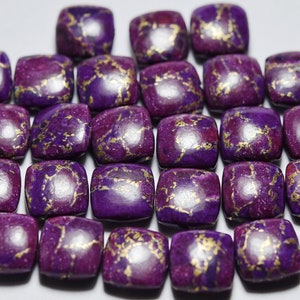 Purple Copper Turquoise Full Drilled Smooth Cushion, Size 10 MM