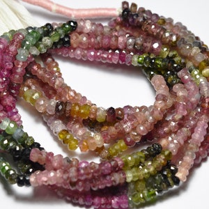 14 Inches Strand, Tourmaline Faceted Rondelles, 89 Carats, Size 5.5mm