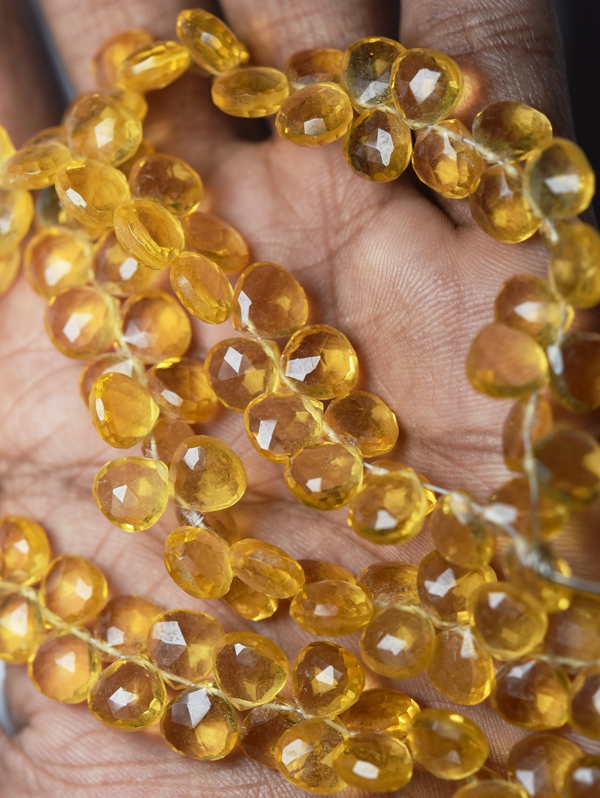 Perles En Forme De Cœur En Quartz Hydro Citrine - Couleur Orange, 8-9 Mm - Lot De 9 Pouces