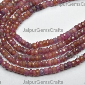9 Inches Strand, Natural Shaded Ruby, Center Drilled Faceted Rondelles, Size 4mm