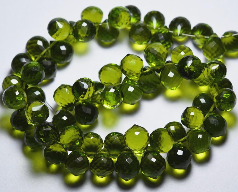 Peridot Quartz Cut BeadsPeridot Quartz Heart Shape Briolette Beads Peridot Quartz Faceted Briolette BeadsPeridot Quartz 5 Matched Pair.