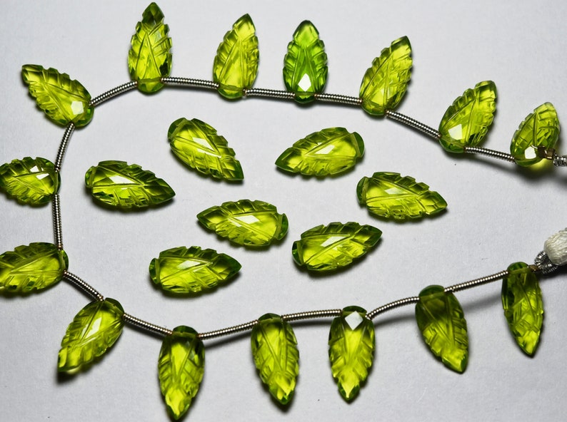 Peridot Green Quartz Side Drilled Faceted Carved Pear Size 8x16MM 10 Pieces