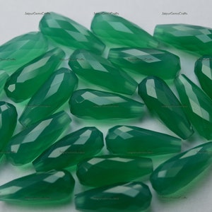 2 Match Pair, Green Onyx, Top Half Drilled, Faceted Drops, Size 20x8mm