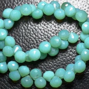 8 Inches Strand, Chrysoprase Chalcedony Side Drilled Faceted Onion, Size 7mm To 8mm