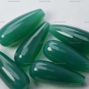 2 Match Pair, Green Onyx, Half Top Drilled, Smooth Polished Drops, Size 20x8mm
