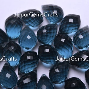 3 Match Pair, London Blue Hydro Quartz, Side Drilled Faceted, Candylated Drops. Size 15x9mm