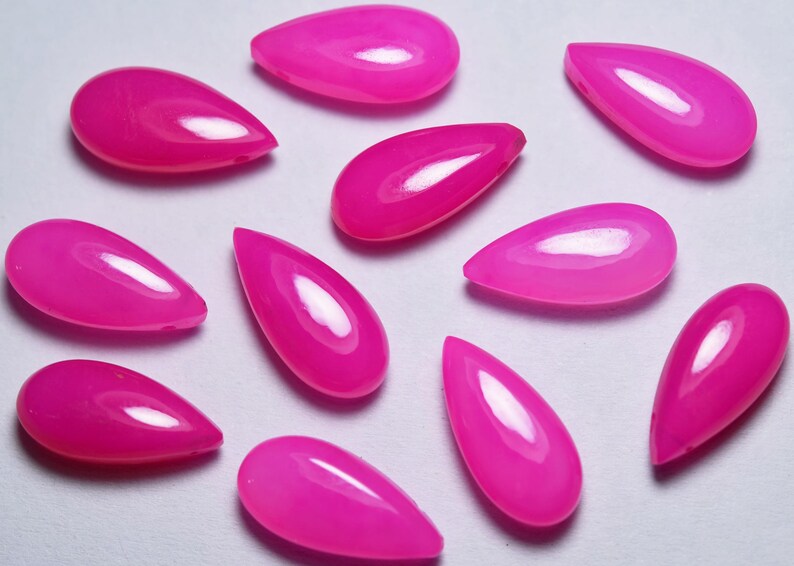 Pear Shape Briolette 5 Match Pair Size 15x7mm Hot Pink Chalcedony Side Drilled