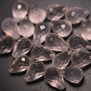 3 Match Pair, Natural Rose Quartz, Top Half Drilled Faceted Drops, Size 12x8mm