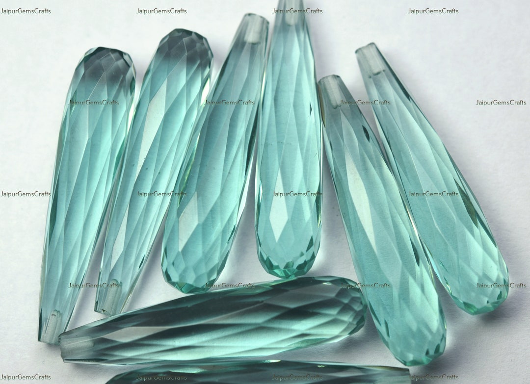 3 Match Pair, Sea Green Hydro Quartz, Top Half Drilled, Faceted Drops