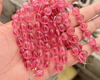 5 match pair. finest Quality Pink Rubellite Quartz Full Drilled Carved Fancy Heart Shape Beads, Size-11.00mm