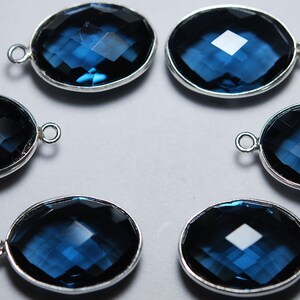 2 Pieces, 92.5 Sterling Silver London Blue Hydro Quartz Pendant, Size 22mm