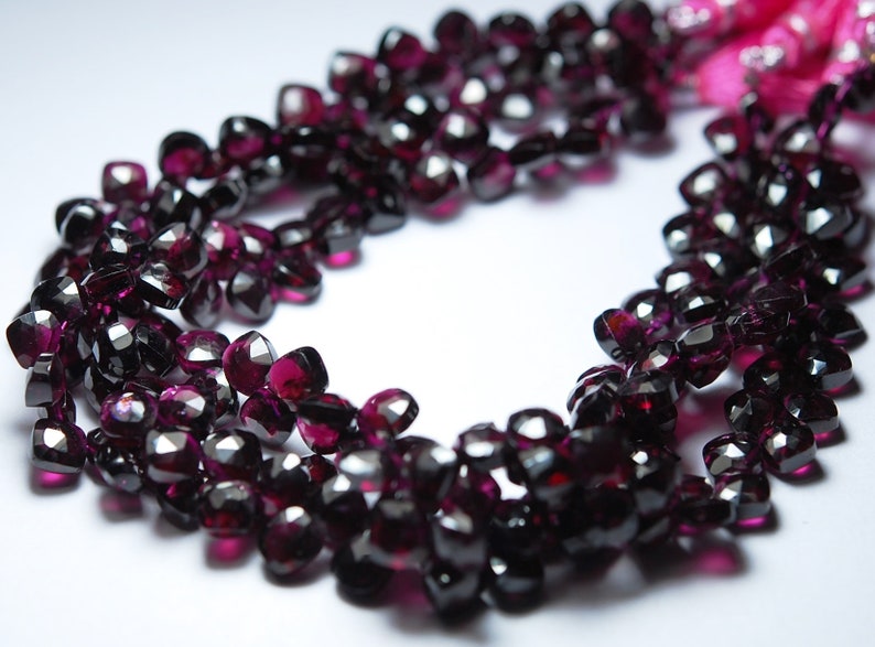 9 Inches Strand Rhodolite Pink Garnet Faceted Cushion Size 6mm