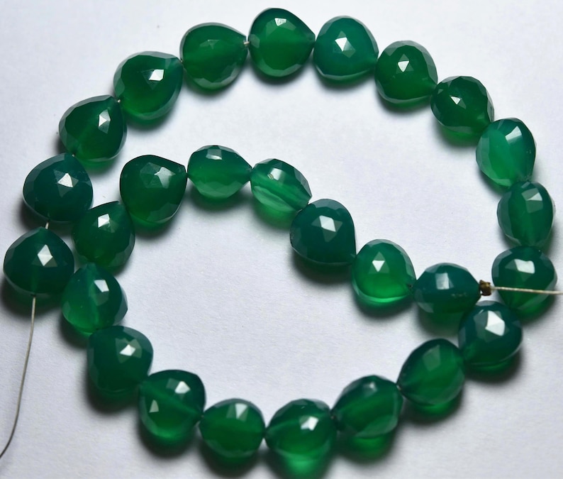 Green Onyx 9 Inches Faceted Fancy Heart Shape Size 8x8mm