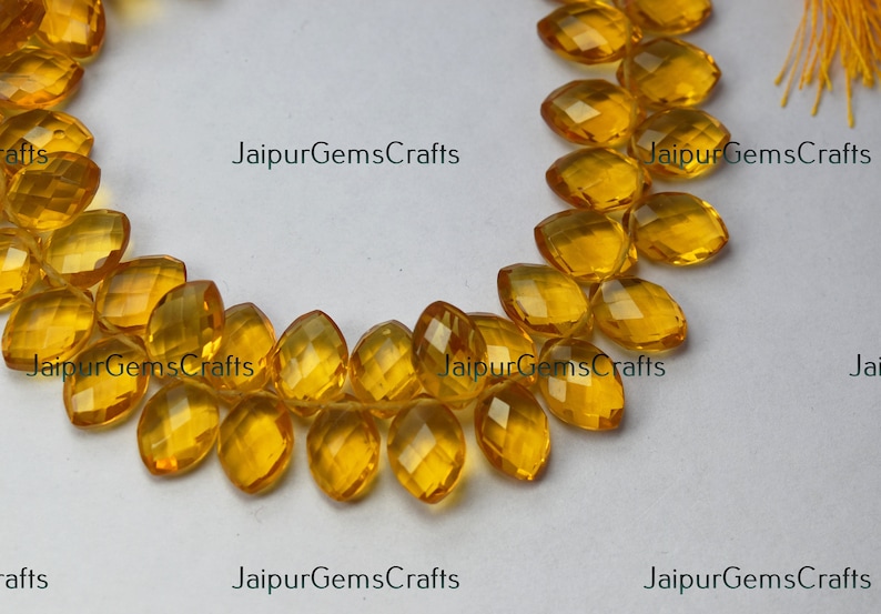 8 Inch Strand Citrine Yellow Quartz Faceted Marquise Shape Size 12x8mm Side Drilled