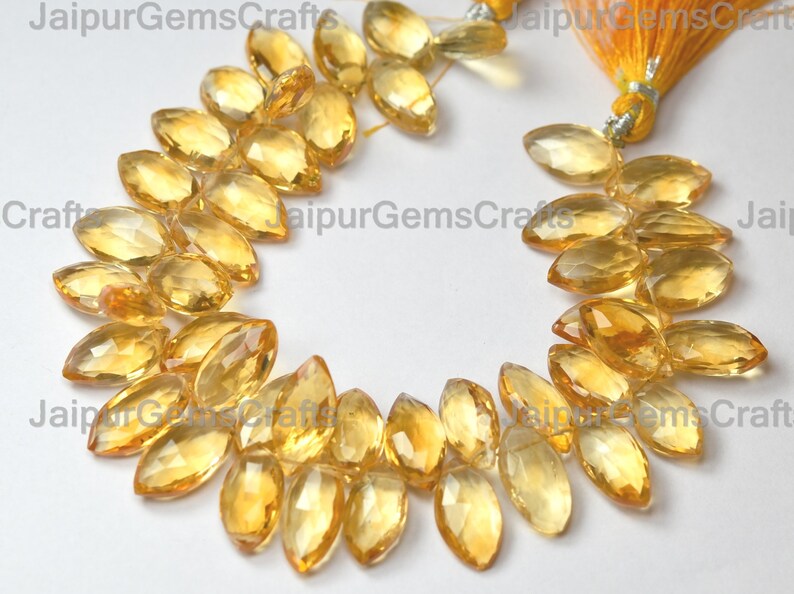 8 Inch Strand Citrine Yellow Quartz Faceted Marquise Shape Size 12x8mm Side Drilled