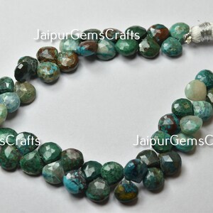 8 Inch Strand, Chrysocolla, Side Drilled, Faceted, Heart Shape Briolette, Size 8x8mm