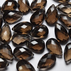 3 Matrch Pair, Smoky Quartz, Side Drilled, Faceted, Pear Shape Briolette, Size 16x10mm