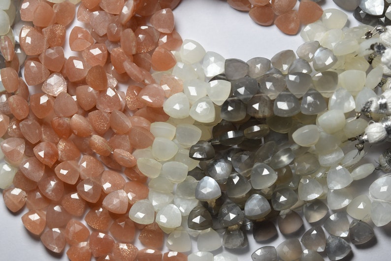 Faceted Trillion Shape 8 Inches Strand Size 8mm Side Drilled Multi Moonstone
