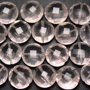 10 Pieces, Rose Quartz, Center Straight Drilled, Faceted Coin Shape Briolettes, Size 10x10mm