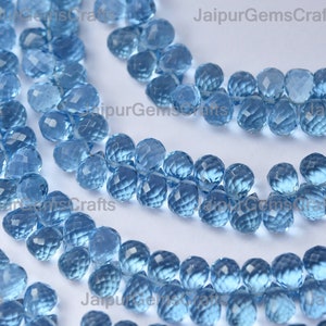 7 Inch Strand, London Lite Blue Hydro Quartz, Side Drilled, Faceted Drops, Size 7x5mm