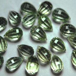 10 Pieces, Natural Green Amethyst, Side Drilled Step Cut Faceted Drops, Size 12x8mm