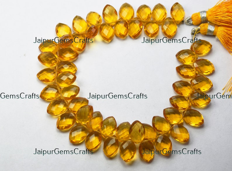 8 Inch Strand Citrine Yellow Quartz Faceted Marquise Shape Size 12x8mm Side Drilled