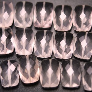 10 Pieces, Rose Pink Quartz, Center Straight Drilled, Faceted Baguette, Size 14x10mm
