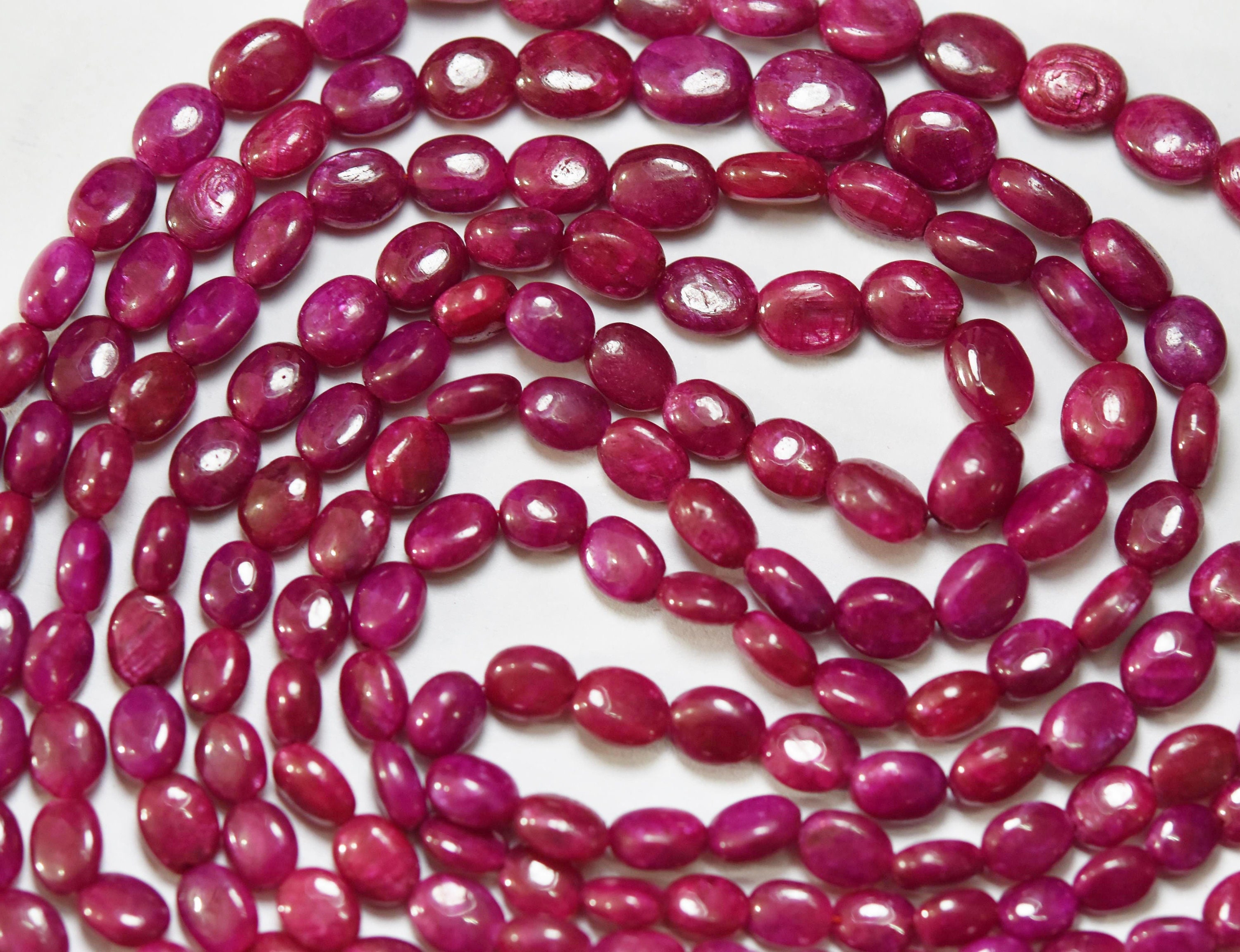 16 Inches Strand, Dyed Ruby, Full Drilled Smooth Polished Oval, Size ...