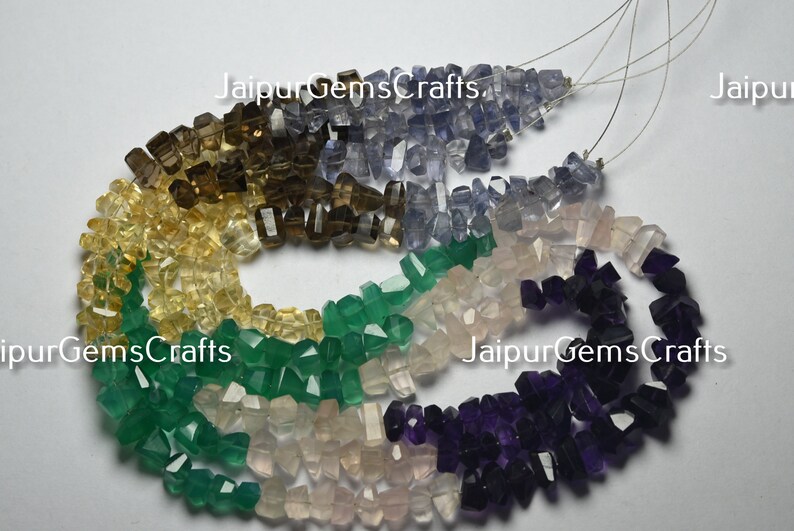 Faceted Nuggets 8 Inches Strand Natural Multi Semi Precious Size 8x5 mm to 6x5 mm Center Drilled