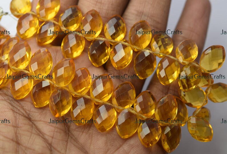 8 Inch Strand Citrine Yellow Quartz Faceted Marquise Shape Size 12x8mm Side Drilled