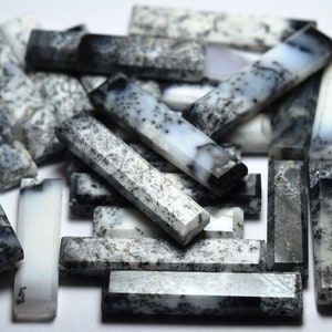 6 Pieces, Dendrite Opal Side Drilled Faceted Baguette Shape, Size 20 mm To 25 mm