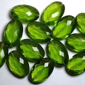 2 Match Pair, Peridot Green Hydro Quartz, Center Straight Drilled, Faceted Oval Briolettes, Size 20x13mm