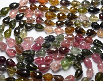 13 Inches Strand, Tourmaline, Vertical Drille, Faceted Drops Shape, Size 8x6mm To 7x5.5mm