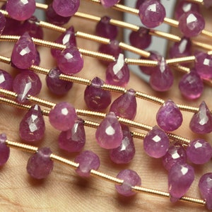 10 Beads, Pink Sapphire, Side Drilled, Faceted Drops, Size 9x6mm To 7x5mm