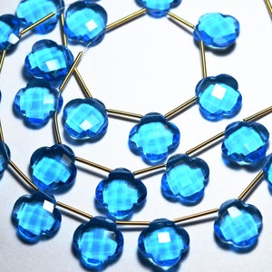 5 Match Pair, Swiss Blue Hydro Quartz Side Drilled Faceted Carved Cushion, Size 14 mm