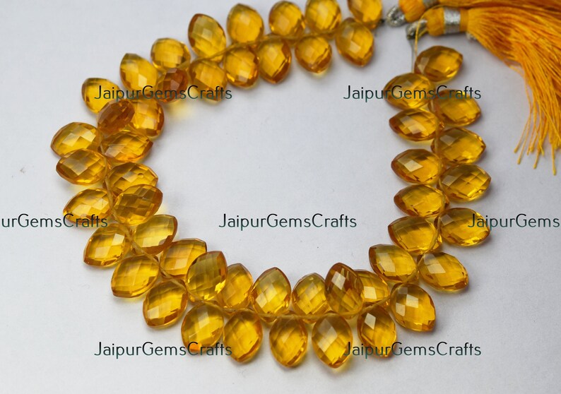 8 Inch Strand Citrine Yellow Quartz Faceted Marquise Shape Size 12x8mm Side Drilled